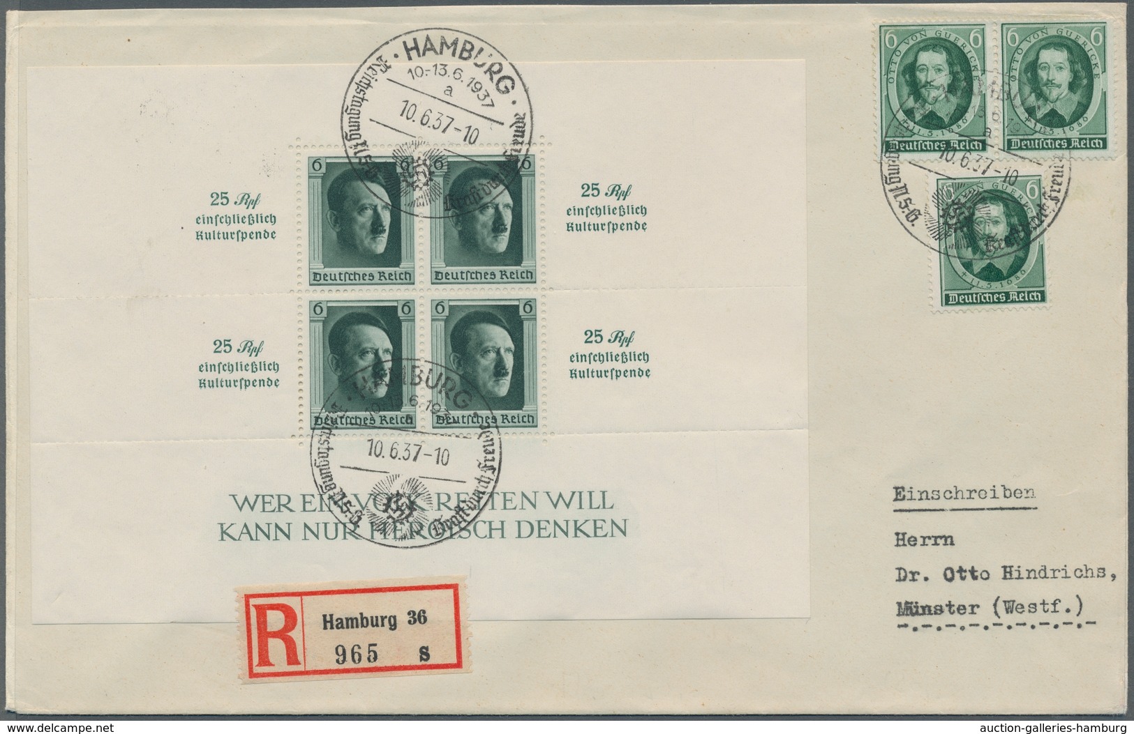 Deutsches Reich - 3. Reich: 1937, Kulturspende-Block Auf R-Brief Mit Erstagsspl. Vom 10.6.37 In MIF. - Other & Unclassified