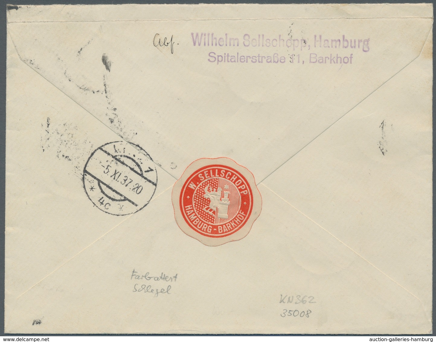 Deutsches Reich - 3. Reich: 1937, Schiffe, 9 Werte Auf Kplt. R-Brief Mit Ersttagsstpl. Hamburg Vom 4 - Other & Unclassified