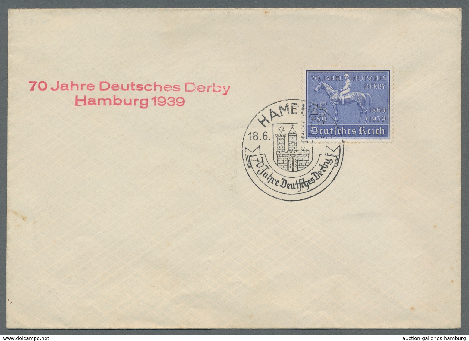 Deutsches Reich - 3. Reich: 1939, "Deutsches Derby", Zwei FDC Je Mit ESST HAMBURG Und Nebenstempel " - Sonstige & Ohne Zuordnung