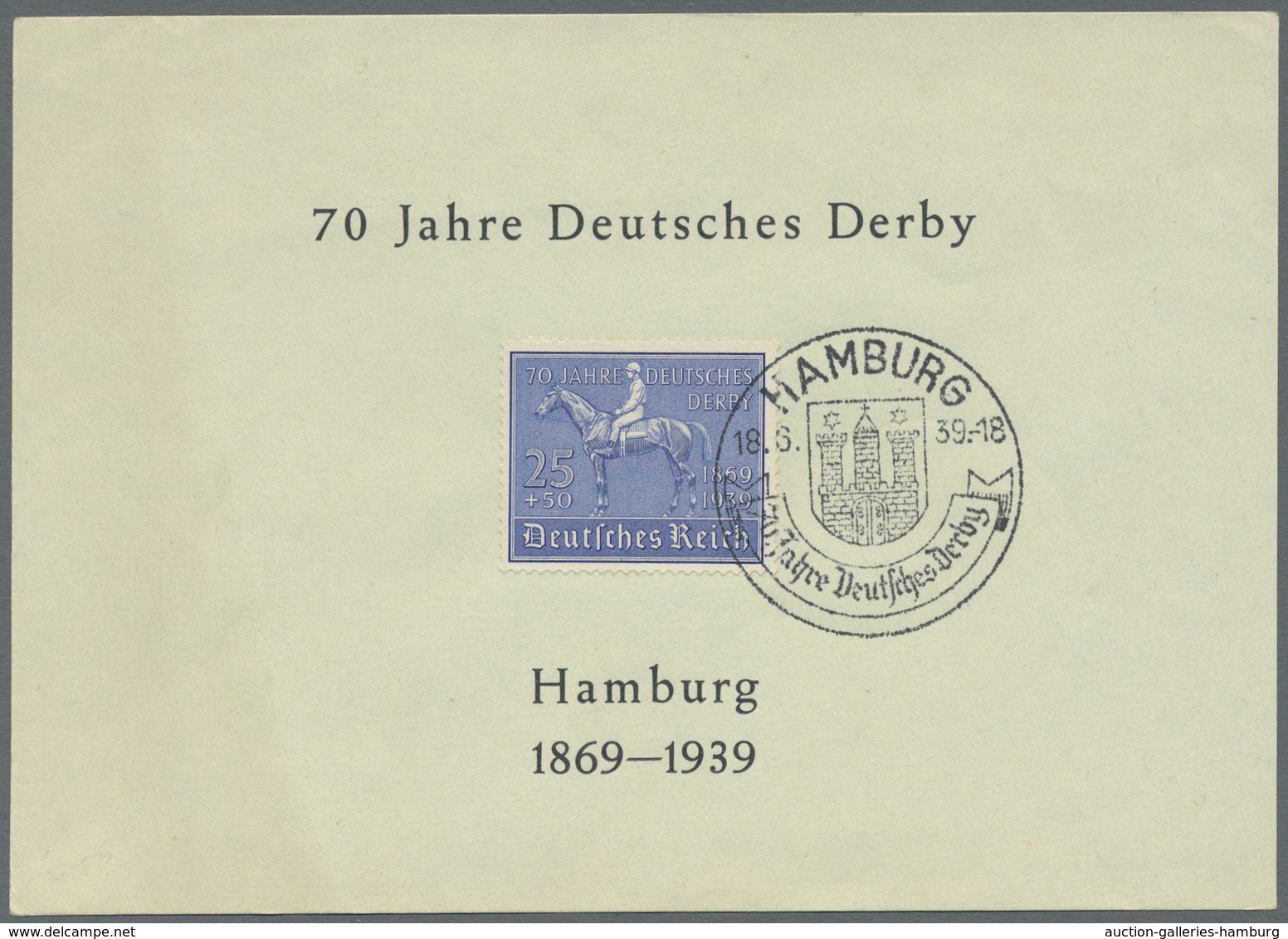 Deutsches Reich - 3. Reich: 1939, Deutsches Derby 3 Mal Auf FDC, Einmal Dabei Auf Gedenkblatt Je Mit - Sonstige & Ohne Zuordnung