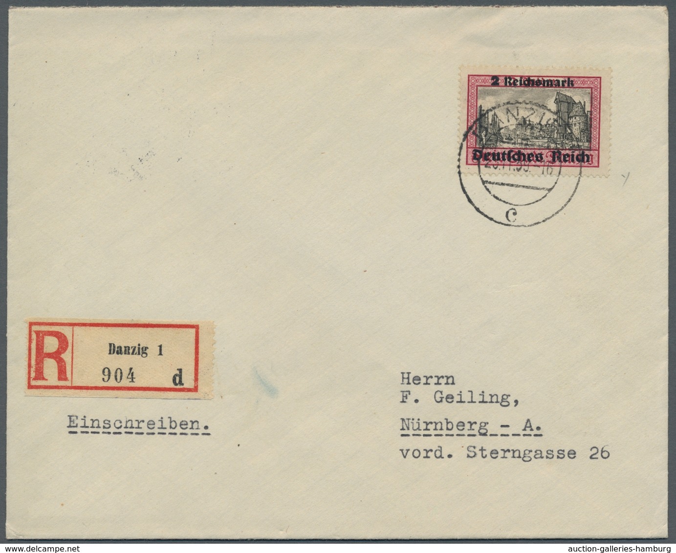 Deutsches Reich - 3. Reich: 1939, "2 RM Auf 2 G. Danzig/DR" Als EF Auf R-Brief Von DANZIG 25.11.39 N - Sonstige & Ohne Zuordnung