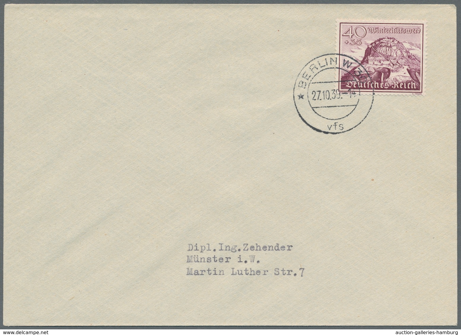 Deutsches Reich - 3. Reich: 1939, Winterhilfswerk Kplt. Satz Auf 9 FDC's Mit Dem Ersttagsstpl. Berli - Sonstige & Ohne Zuordnung