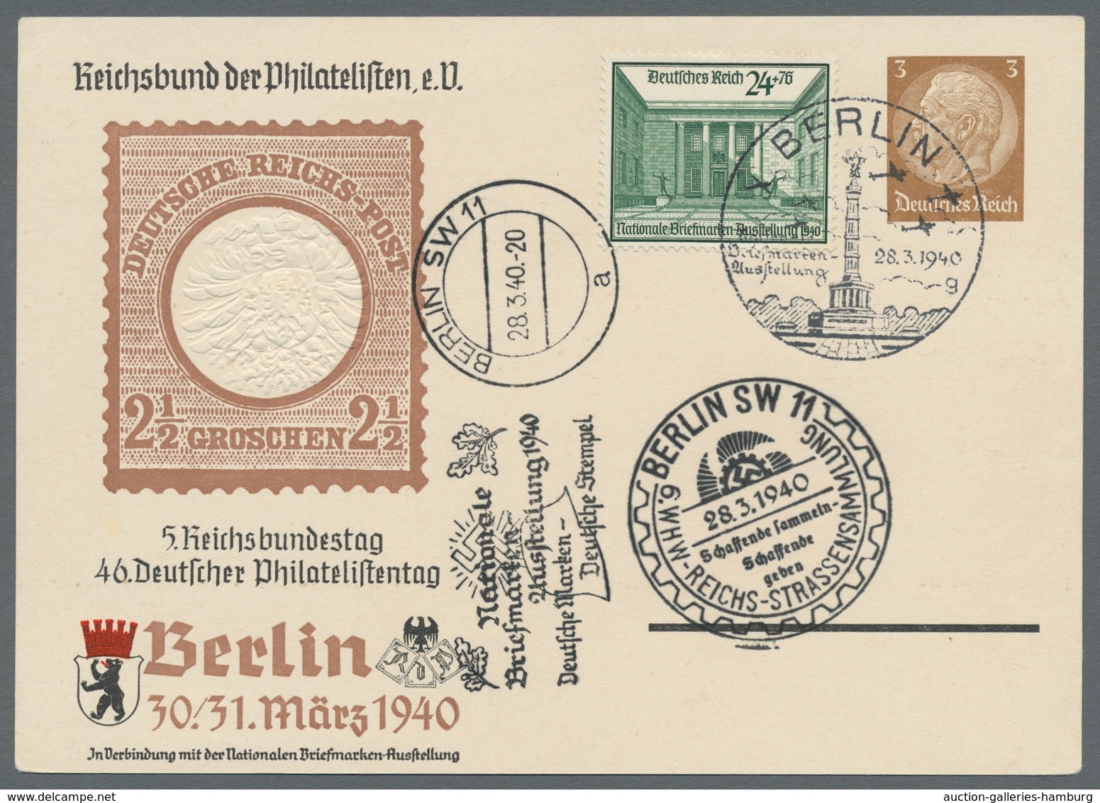 Deutsches Reich - 3. Reich: 1940, "Nationale Briefmarkenausstellung" Als Zusatzfrankatur Auf 3 Pfg. - Otros & Sin Clasificación