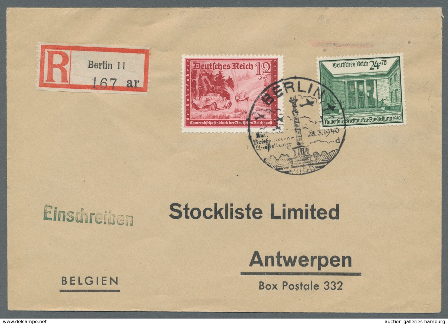 Deutsches Reich - 3. Reich: 1940, "Nationale Briefmarkenausstellung", Mit Zusatzfrankatur Auf R-Brie - Autres & Non Classés