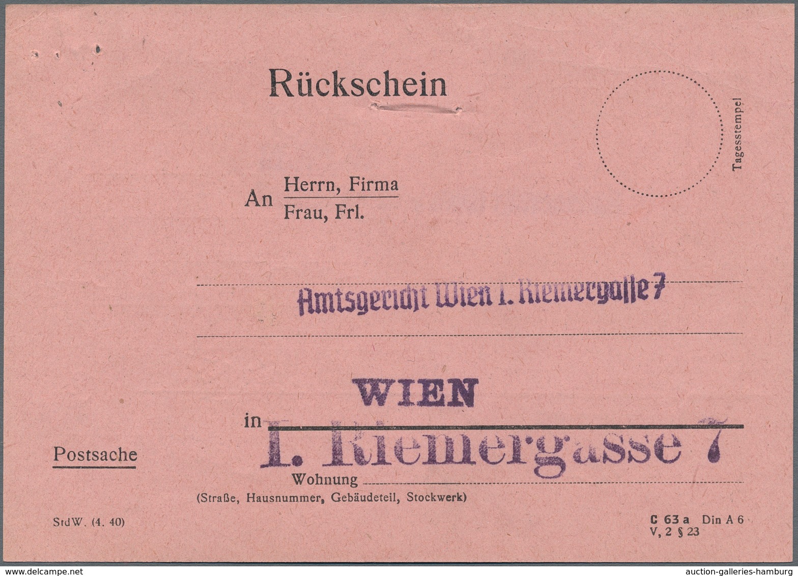 Deutsches Reich - 3. Reich: 1943, 30 Pf Hitler Als EF Auf R-Gerichtsbrief Mit Rückschein In WIEN Inc - Otros & Sin Clasificación