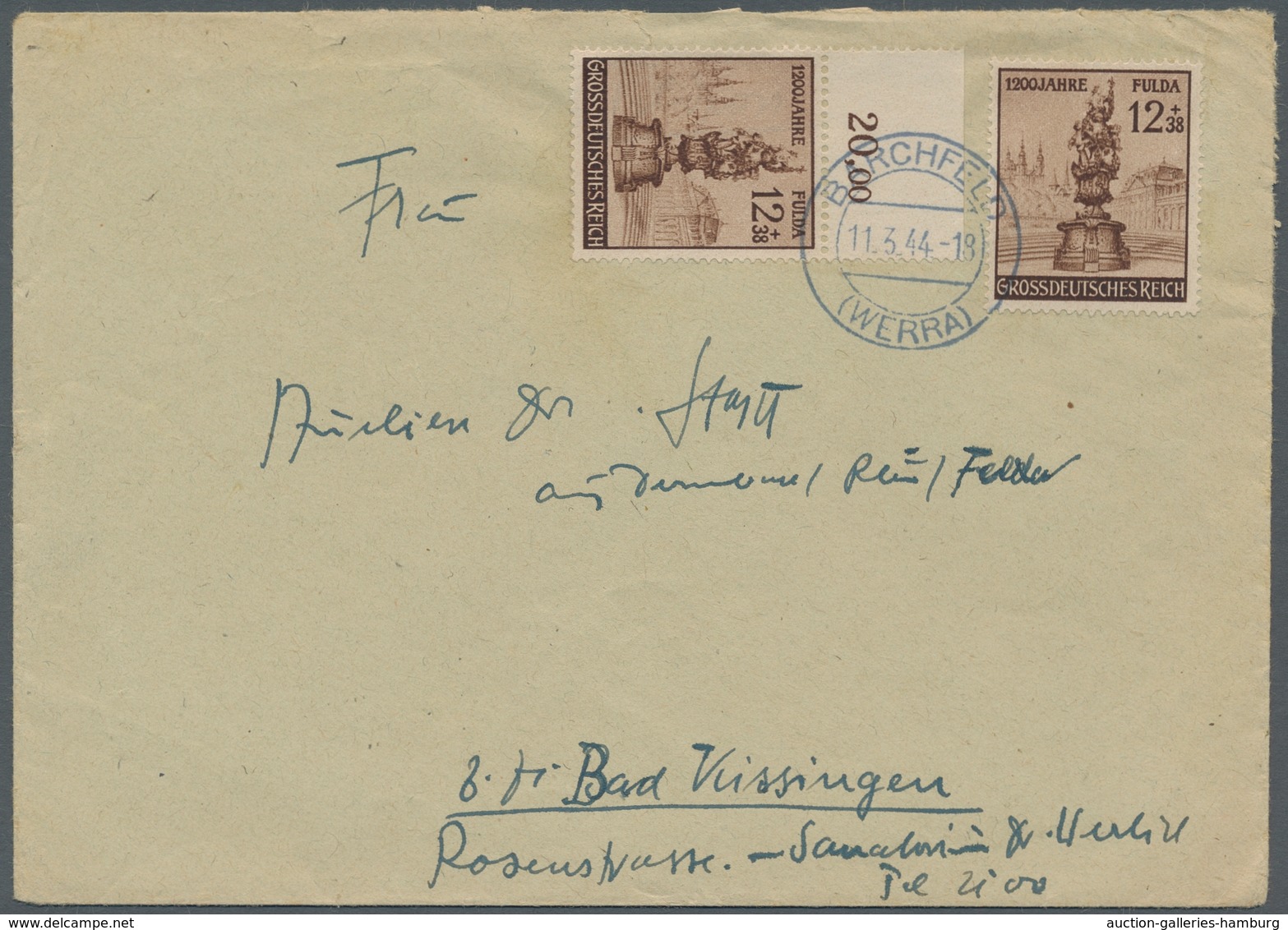 Deutsches Reich - 3. Reich: 1944, Fulda, 2 Werte, 1x Oberrand, Auf Brief Mit Ersttagsstpl. Vom 11.5. - Autres & Non Classés