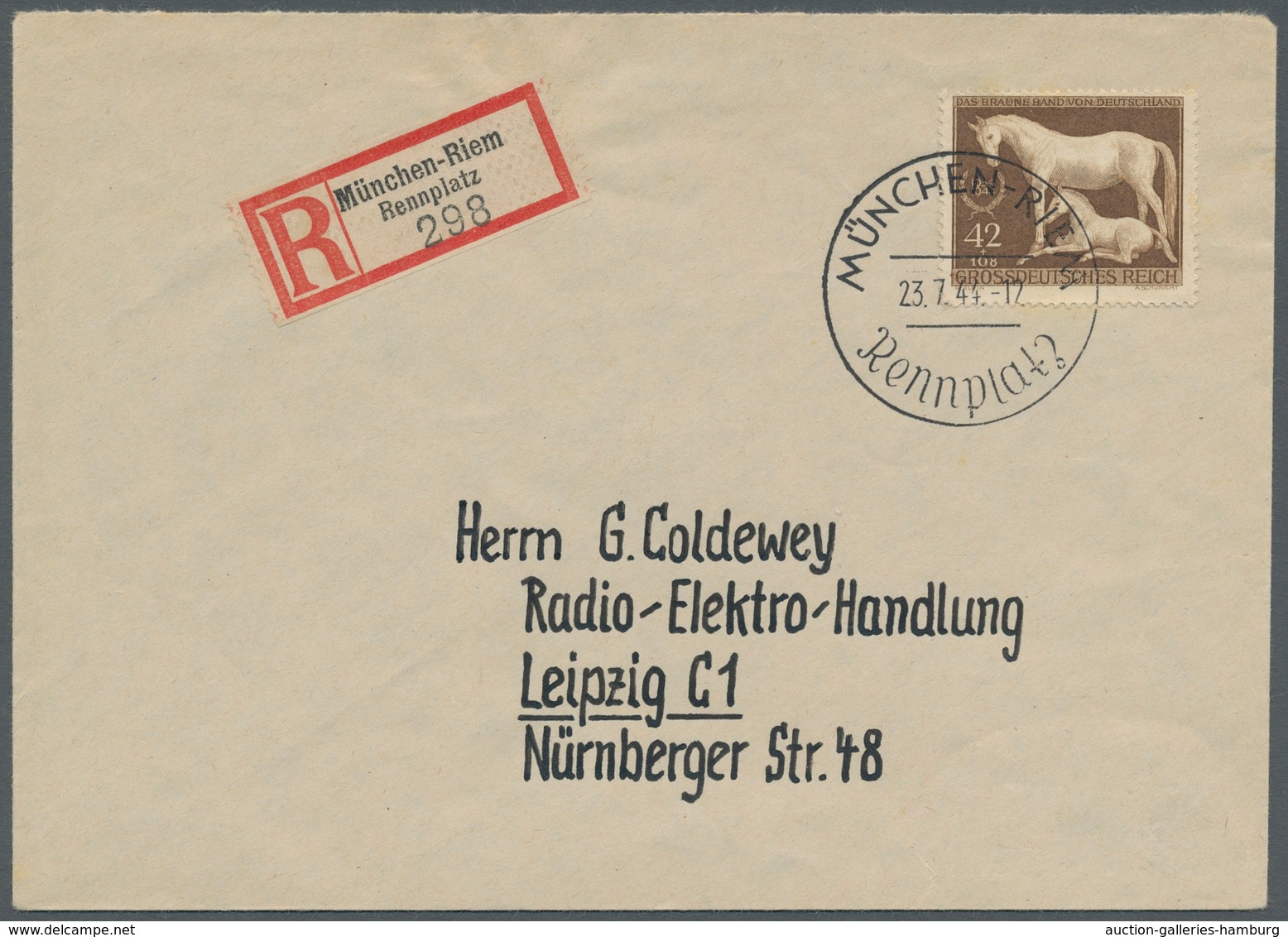 Deutsches Reich - 3. Reich: 1944, Braunes Band, EF. Auf Sammler R-Brief, Mit R-Zettel München Riem - - Otros & Sin Clasificación