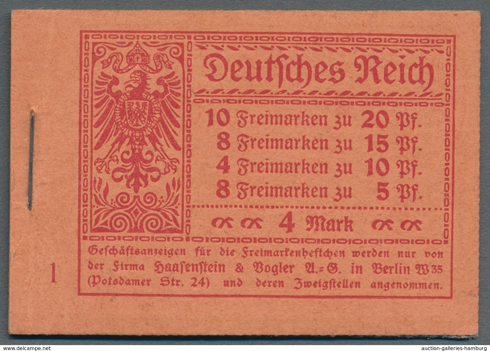 Deutsches Reich - Markenheftchen: 1920, 4 M. Germania Markenheftchen Mit ONr. 1 Und Durchgezähnten H - Markenheftchen