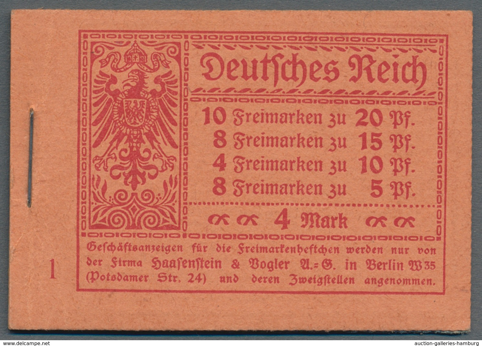 Deutsches Reich - Markenheftchen: 1920, 4 M. Germania Markenheftchen Mit ONr. 1 Und Durchgezähnten H - Booklets