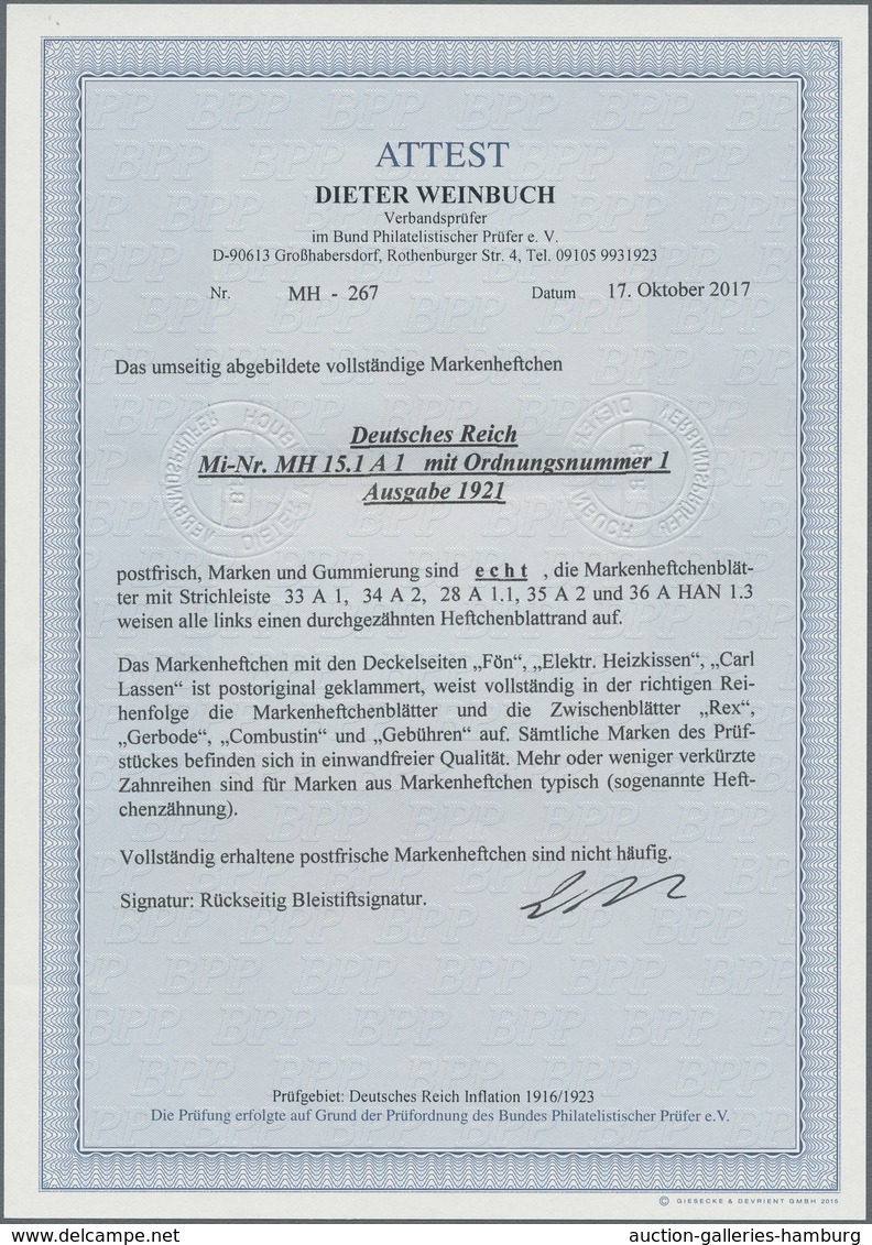 Deutsches Reich - Markenheftchen: 1921, Markenheft »Germania Und Ziffern«, Heftblattränder Links Dgz - Postzegelboekjes