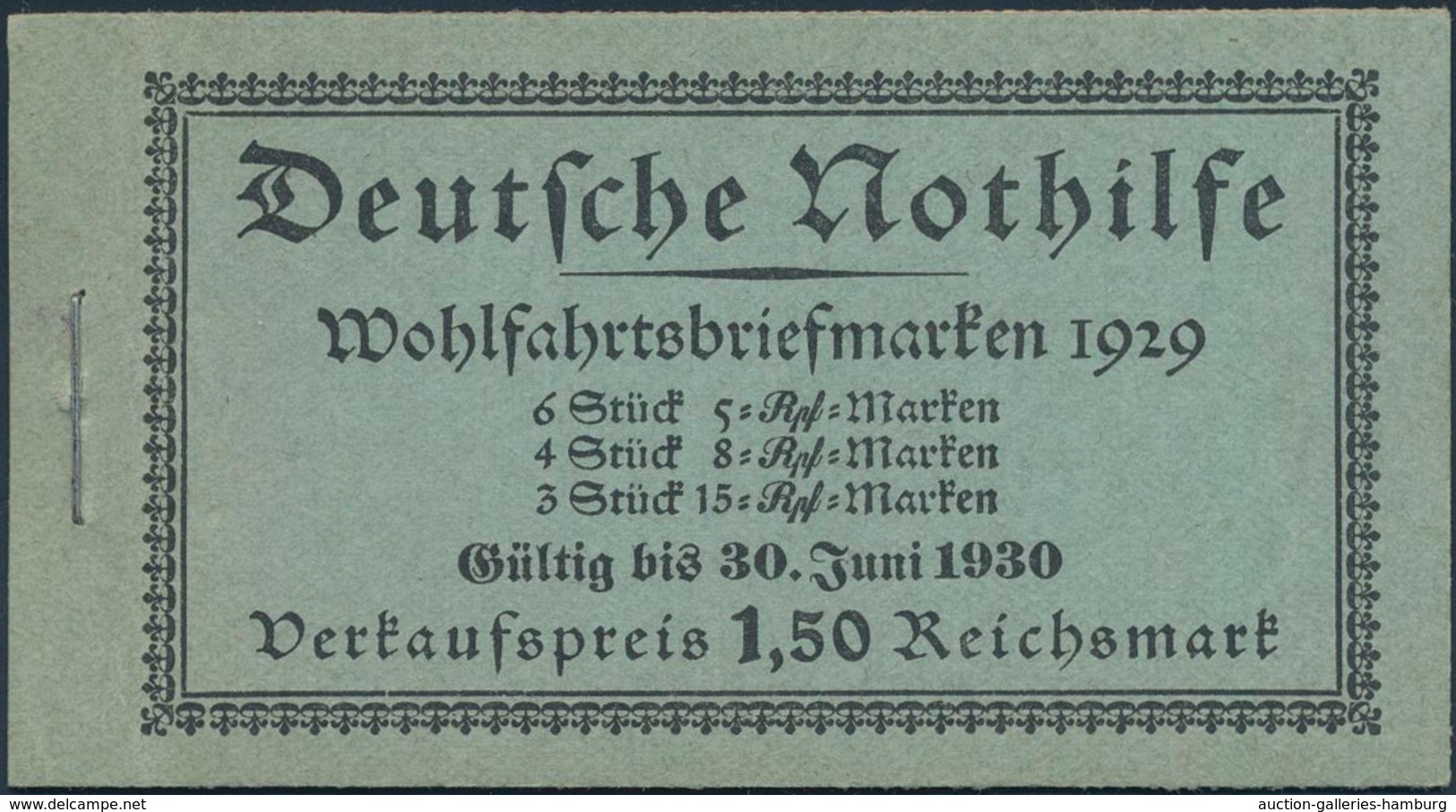 Deutsches Reich - Markenheftchen: 1929, Markenheftchen NOTHILFE Mit Seltenen Gültigskeitdatum: "Gült - Markenheftchen