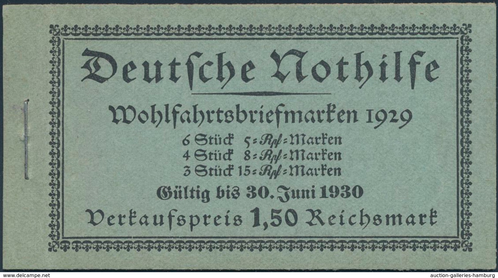 Deutsches Reich - Markenheftchen: 1929, Markenheftchen NOTHILFE Mit Seltenen Gültigskeitdatum: "Gült - Carnets
