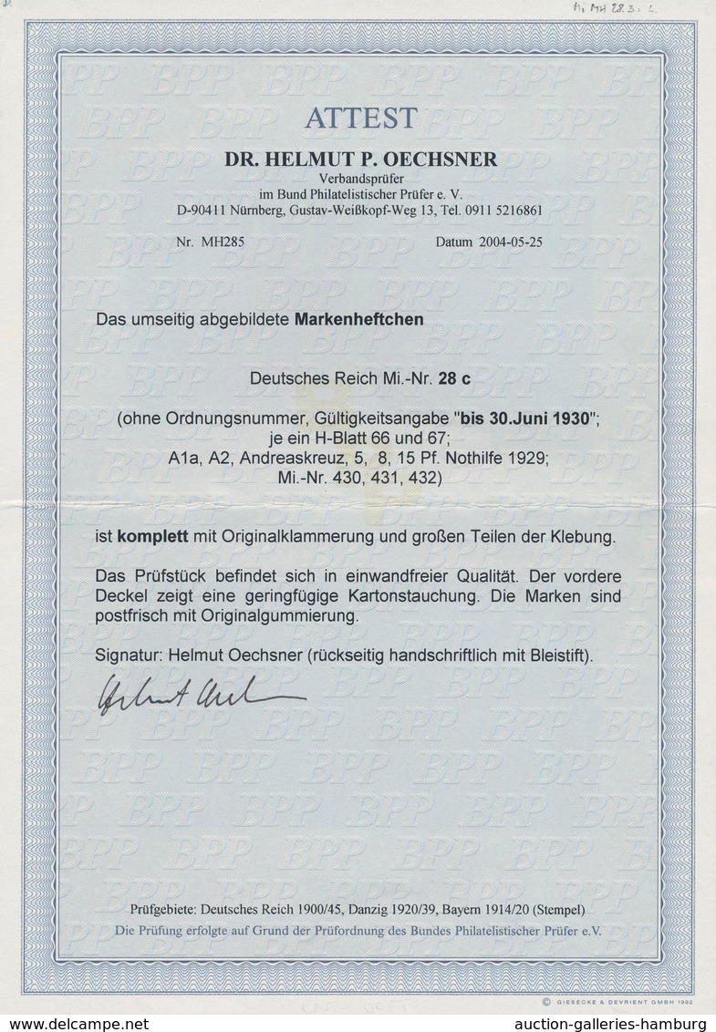 Deutsches Reich - Markenheftchen: 1929, Markenheftchen NOTHILFE Mit Seltenen Gültigskeitdatum: "Gült - Postzegelboekjes