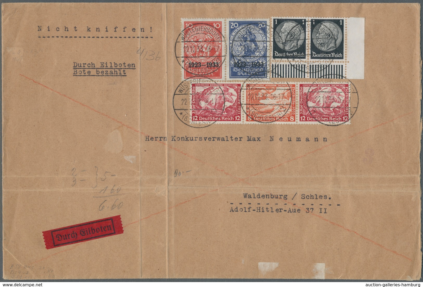 Deutsches Reich - Zusammendrucke: 1933, "10 Und 20 Pfg. Nothilfe", Das Mittelstück Des Herzstückes A - Zusammendrucke