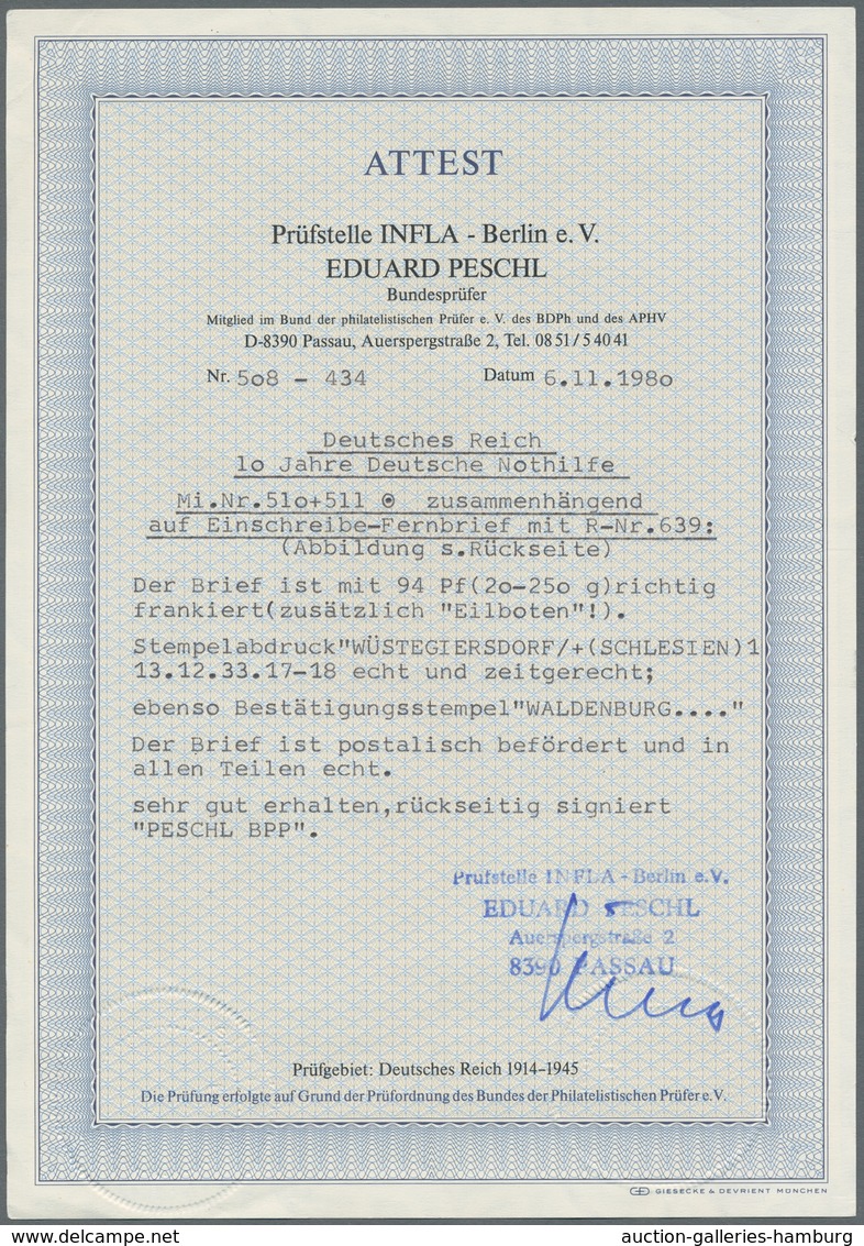 Deutsches Reich - Zusammendrucke: 1933, "10 Und 20 Pfg. Nothilfe", Das Mittelstück Des Herzstückes A - Zusammendrucke