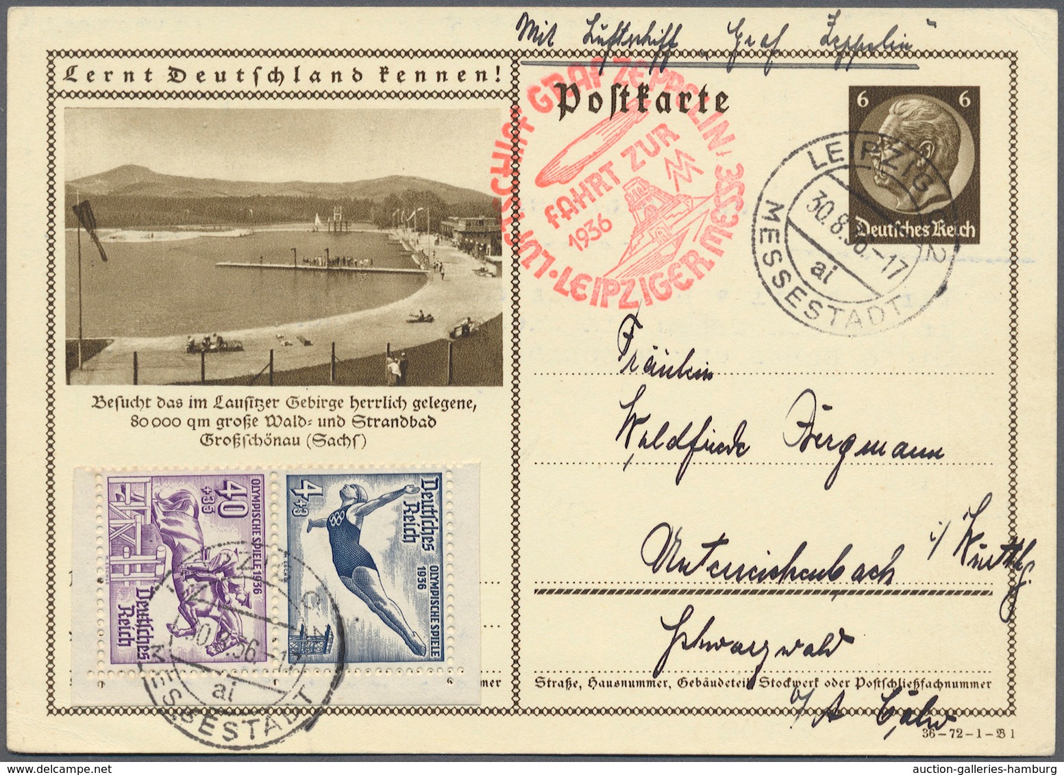 Deutsches Reich - Zusammendrucke: Olympiade 1936 (Bl. 5), Block-Zusammendruck Portogerecht (MiF 50 P - Zusammendrucke