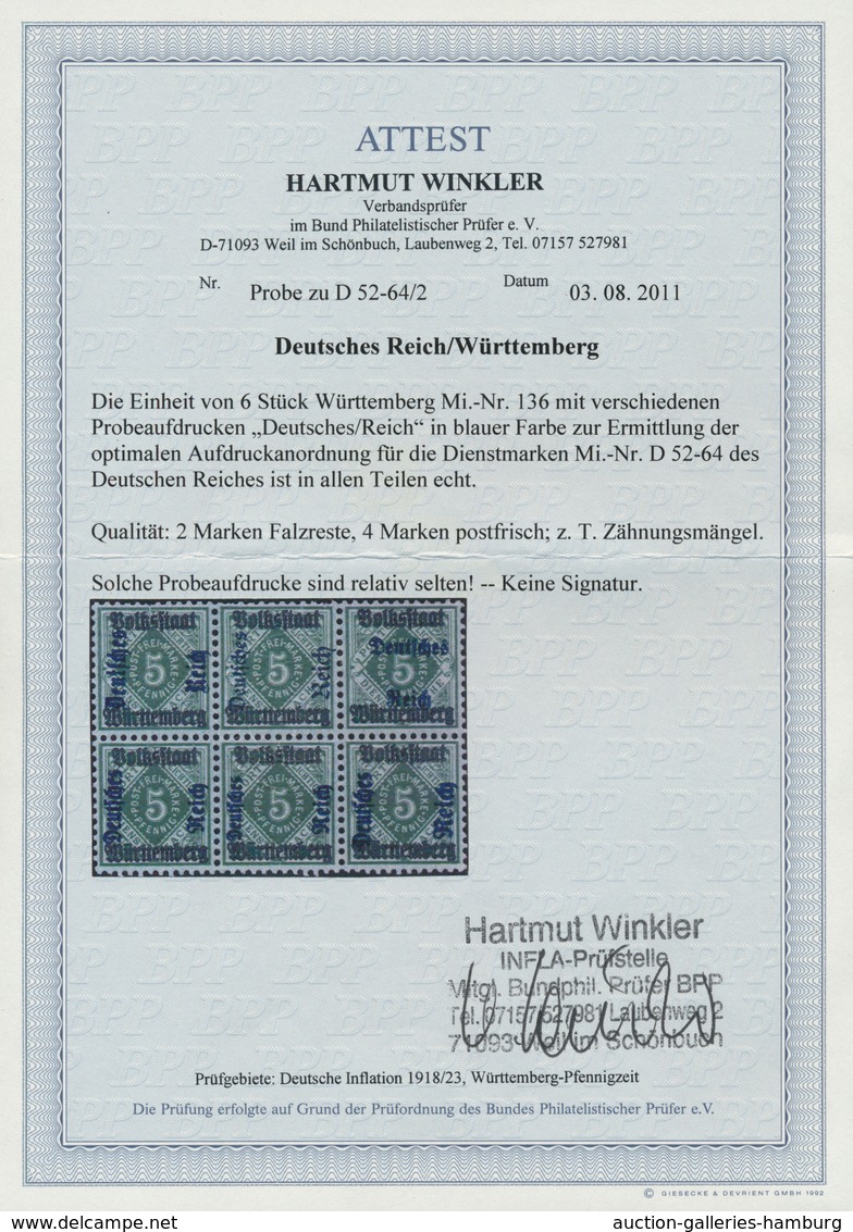 Deutsches Reich - Dienstmarken: 1920, Aufdruck-Proben Für Die In Württemberg Verwendeten Dienstmarke - Dienstzegels