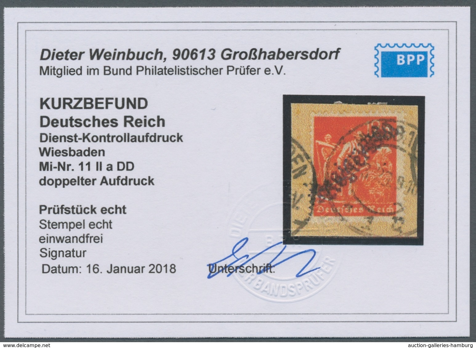 Deutsches Reich - Dienst-Kontrollaufdrucke: WIESBADEN: 1923, Arbeiter 12 Mark Mit Doppeltem Aufdruck - Dienstmarken