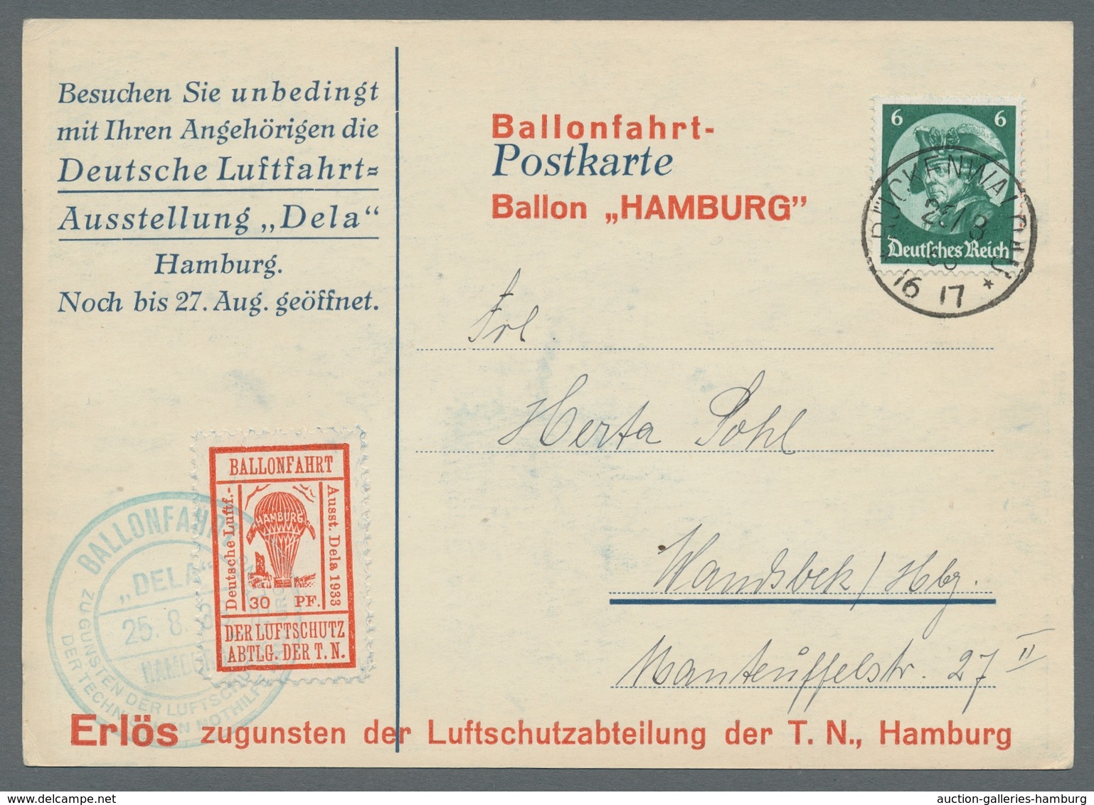 Deutsches Reich - Halbamtliche Flugmarken: 1933, Dela-Marke 30 Pfg. Rot Auf Sonder-Ausstellungkarte - Poste Aérienne & Zeppelin
