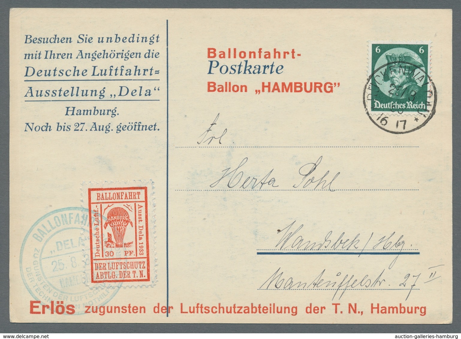 Deutsches Reich - Halbamtliche Flugmarken: 1933, Dela-Marke 30 Pfg. Rot Auf Sonder-Ausstellungkarte - Luchtpost & Zeppelin