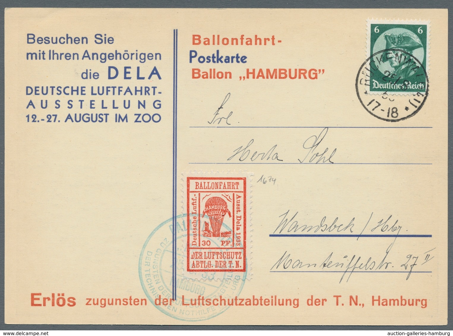 Deutsches Reich - Halbamtliche Flugmarken: 1933, "30 Pfg. Ballonmarke In Allen Drei Farben Je Mit PL - Correo Aéreo & Zeppelin