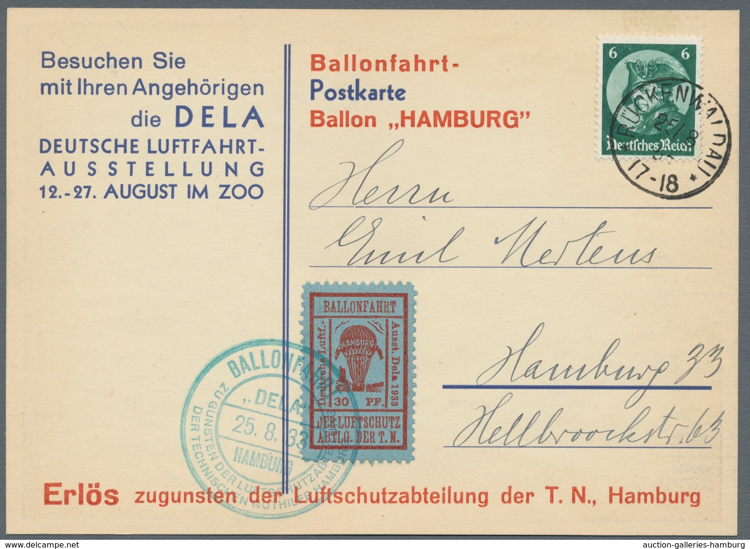 Deutsches Reich - Halbamtliche Flugmarken: 1933, "30 Pfg. Ballonmarke In Allen Drei Farben Je Mit PL - Correo Aéreo & Zeppelin