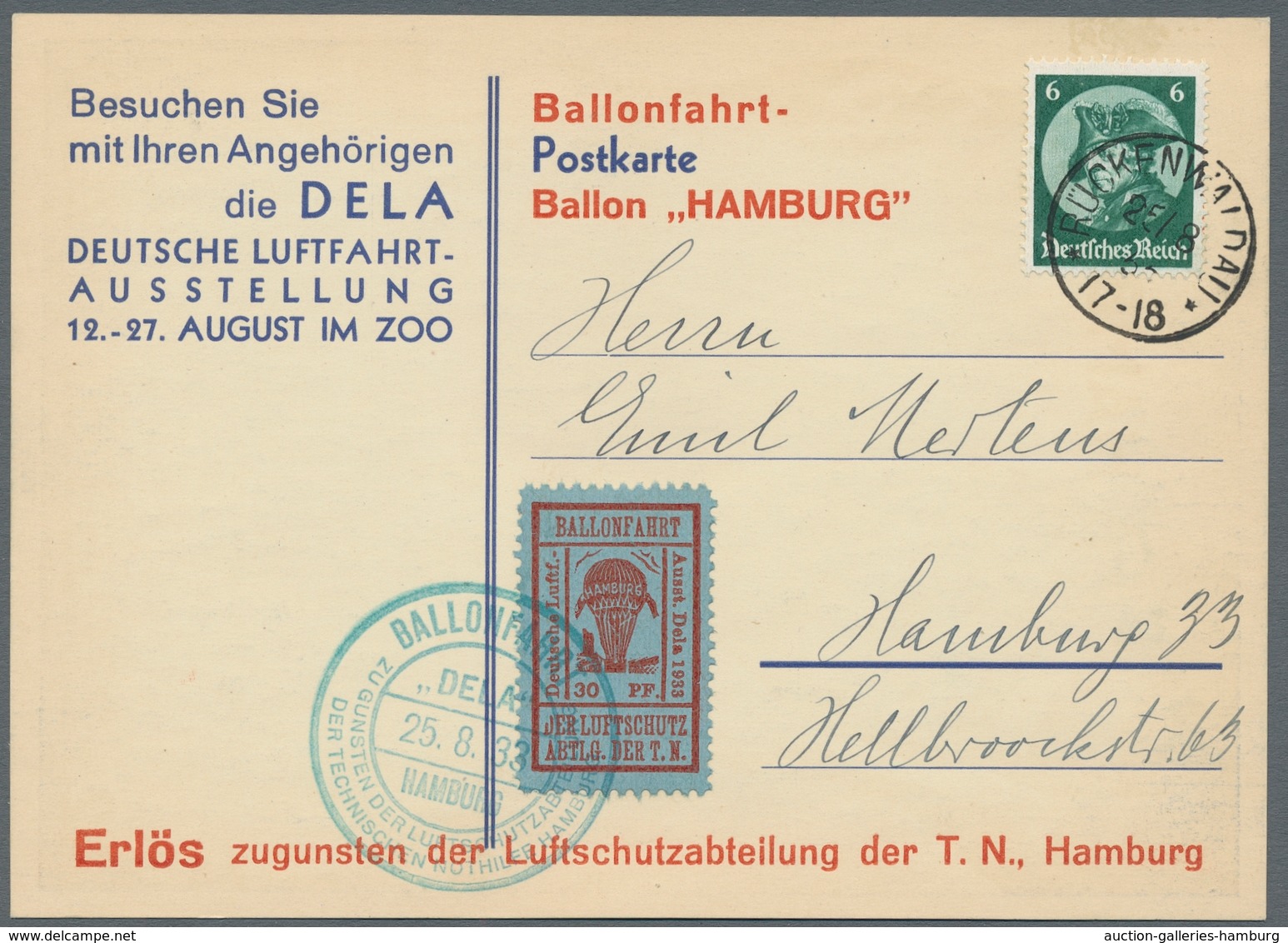 Deutsches Reich - Halbamtliche Flugmarken: 1933, "30 Pfg. Ballonmarke In Allen Drei Farben Je Mit PL - Luft- Und Zeppelinpost