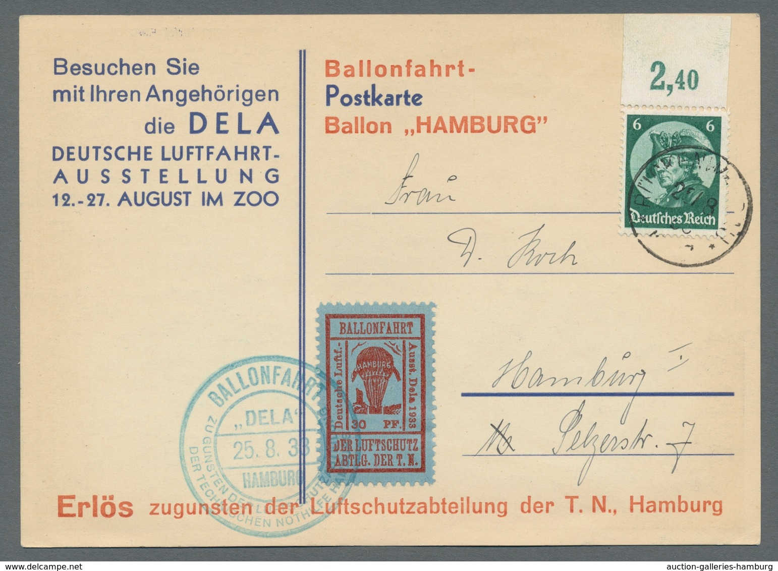 Deutsches Reich - Halbamtliche Flugmarken: 1933, "30 Pfg. Rot Auf Mattkobalt Mit PLF I", Sauber Gest - Poste Aérienne & Zeppelin