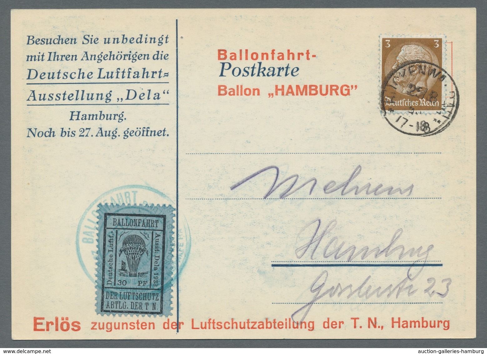 Deutsches Reich - Halbamtliche Flugmarken: 1933, "30 Pfg. Schwarz Auf Hellultramarin", Sauber Gestem - Airmail & Zeppelin