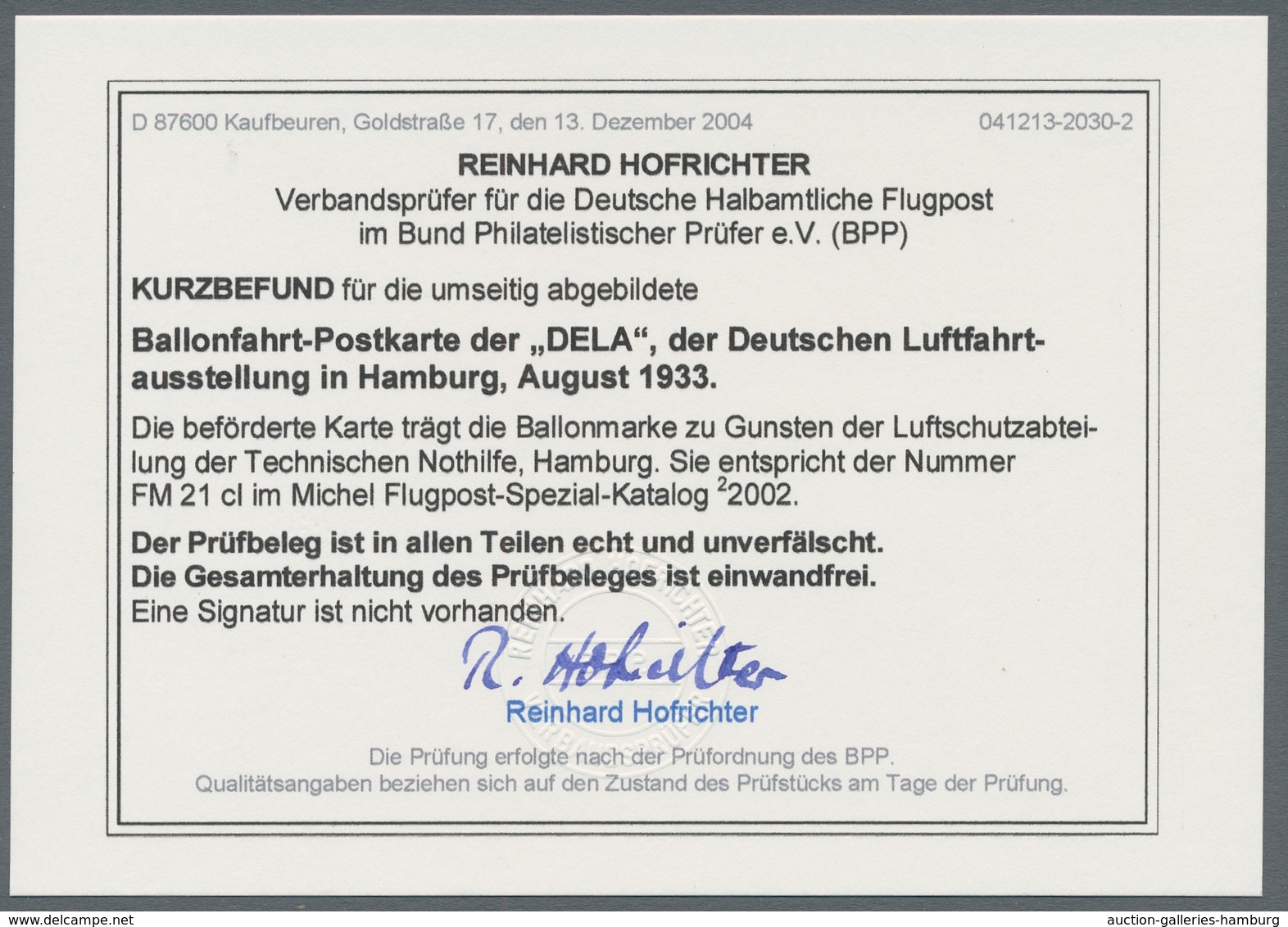 Deutsches Reich - Halbamtliche Flugmarken: 1933, "30 Pfg. Schwarz Auf Hellultramarin Mit PLF I", Sau - Luchtpost & Zeppelin