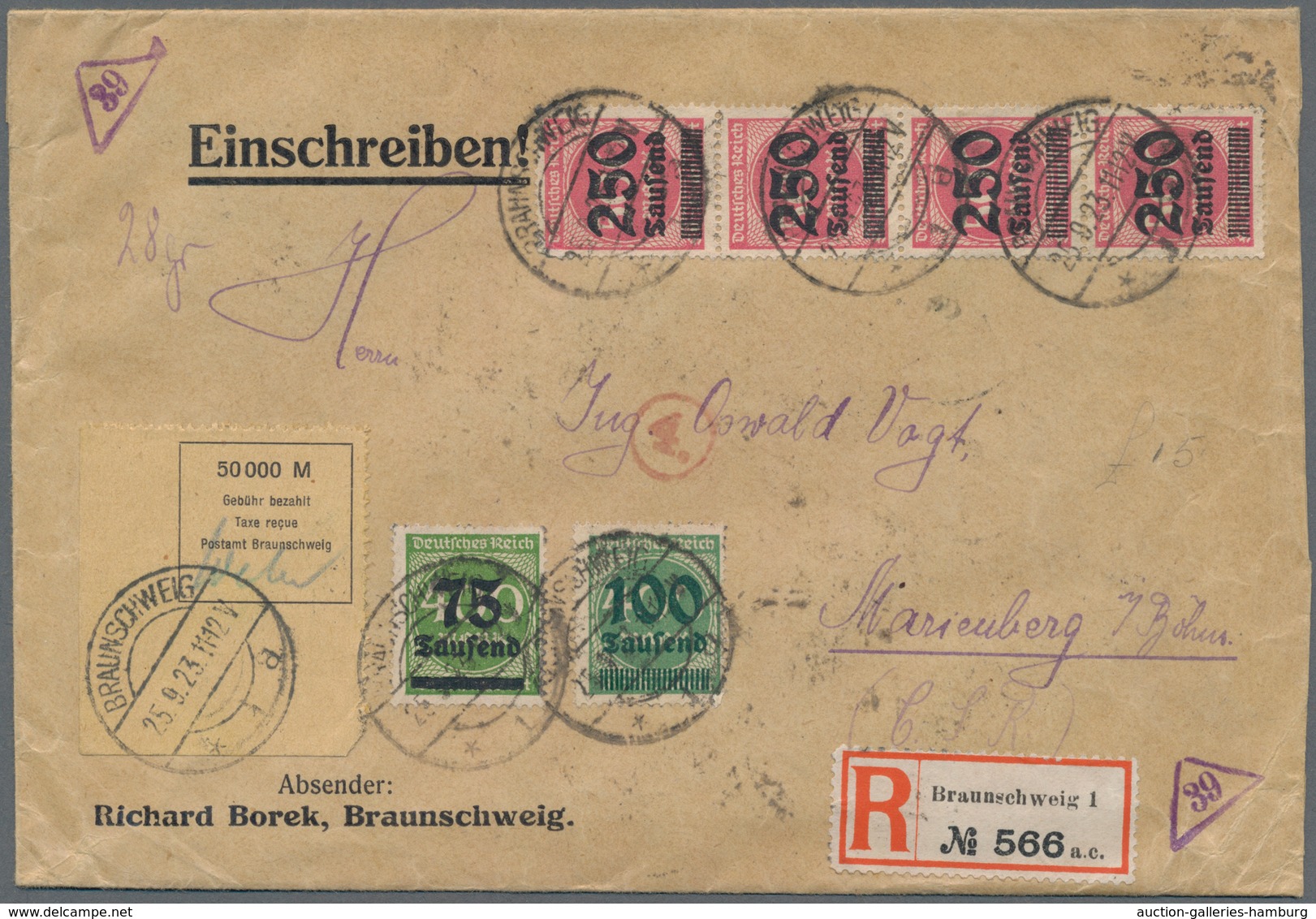 Deutsches Reich - Lokalausgaben 1918/23: BRAUNSCHWEIG, Gebührenzettel Der Firma Borek über 5.000 Mar - Lettres & Documents