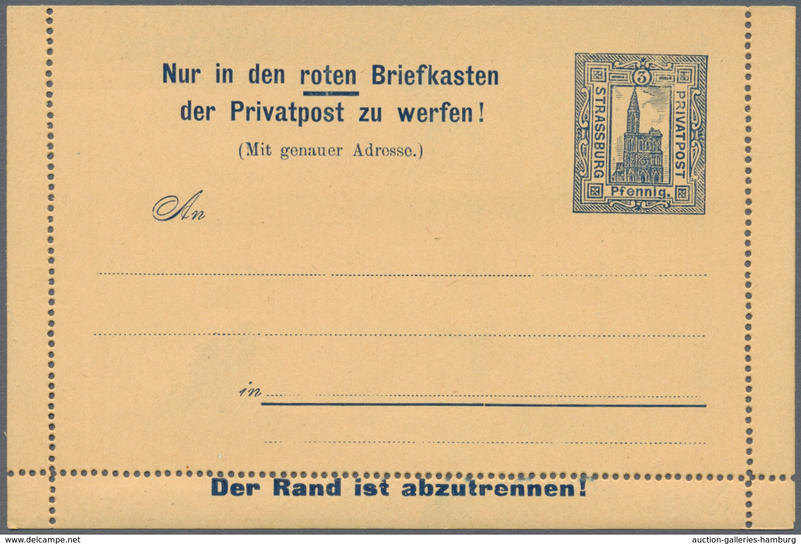 Deutsches Reich - Privatpost (Stadtpost): Strassburg, 1891/92: 5 Kartenbriefe, nicht gelaufen, selte