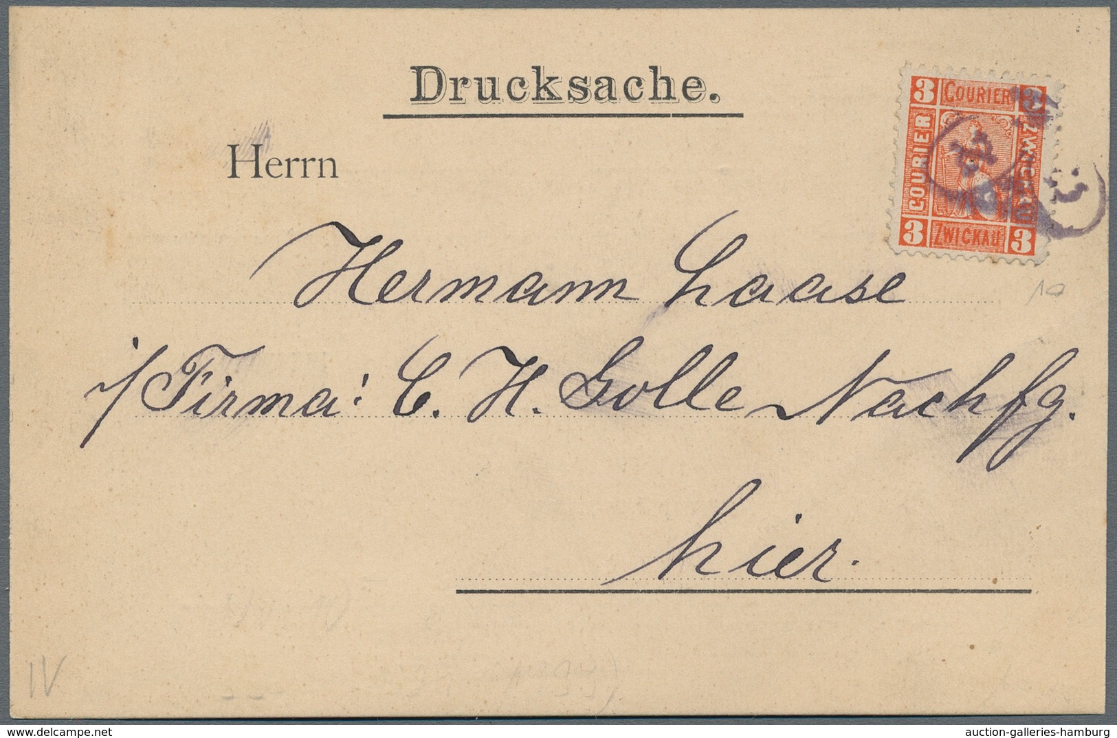 Deutsches Reich - Privatpost (Stadtpost): ZWICKAU: 1896, 3 Pf Orange Auf Drucksache Entwertet Mit Se - Correos Privados & Locales