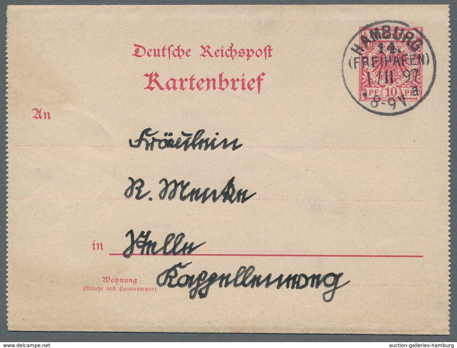 Deutsches Reich - Ganzsachen: 1897, "10 Pfg. Krone/Adler", Sechs Mit Ersttagsstempel 1. 11. 97 Entwe - Sonstige & Ohne Zuordnung