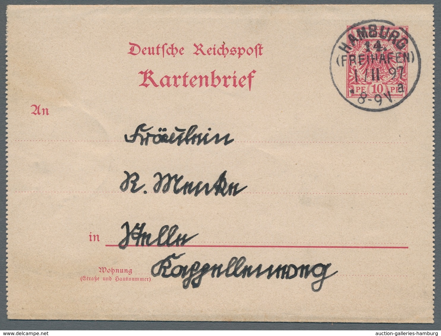 Deutsches Reich - Ganzsachen: 1897, "10 Pfg. Krone/Adler", Sechs Mit Ersttagsstempel 1. 11. 97 Entwe - Andere & Zonder Classificatie