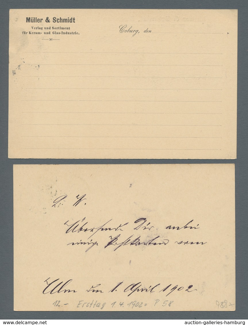 Deutsches Reich - Ganzsachen: 1902, "5 Pfg. Germania Ohne Wasserzeichen", GA Mit Ersttagsstempel ULM - Otros & Sin Clasificación