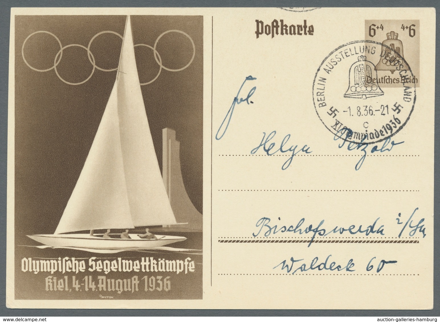 Deutsches Reich - Ganzsachen: 1936, "Olymp. Spiele Kiel/Segelwettkämpfe", Beide Karten Je Mit ESST B - Sonstige & Ohne Zuordnung