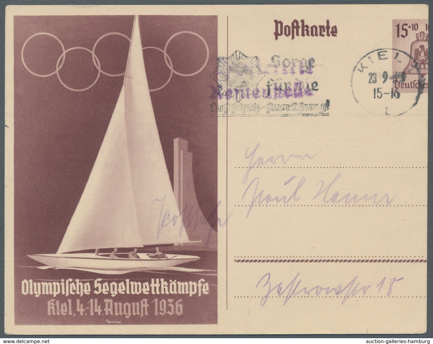 Deutsches Reich - Ganzsachen: 1936, "Olympische Segelwettkämpfe" 15 Pfennig Auslandskarte Mit Leicht - Sonstige & Ohne Zuordnung
