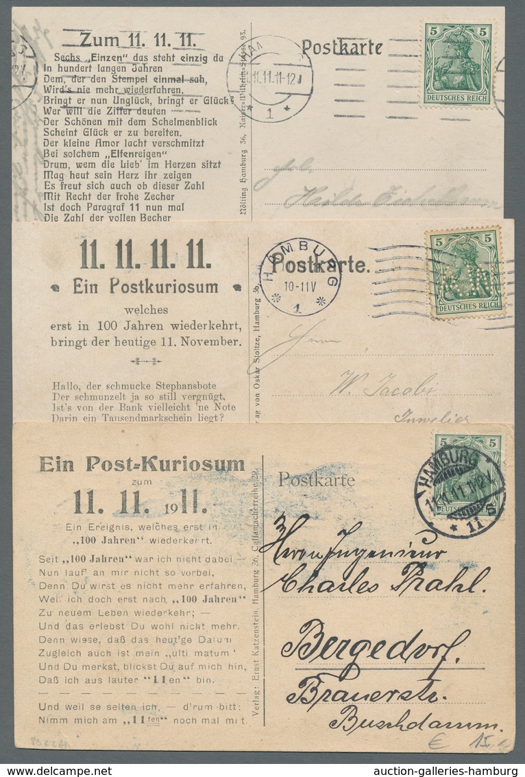 Deutsches Reich - Stempel: 1902-1944, Partie Von 11 Belegen Aus HAMBURG Mit Kuriosen Stempeldaten 22 - Maschinenstempel (EMA)