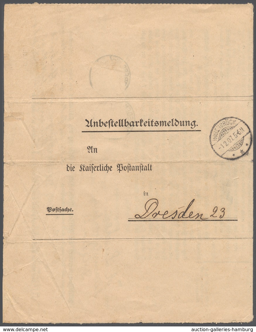 Deutsches Reich - Besonderheiten: 1907, Unbestellbarkeitsmeldung Von Hohenbrück Nach Dresden, Dort F - Sonstige & Ohne Zuordnung