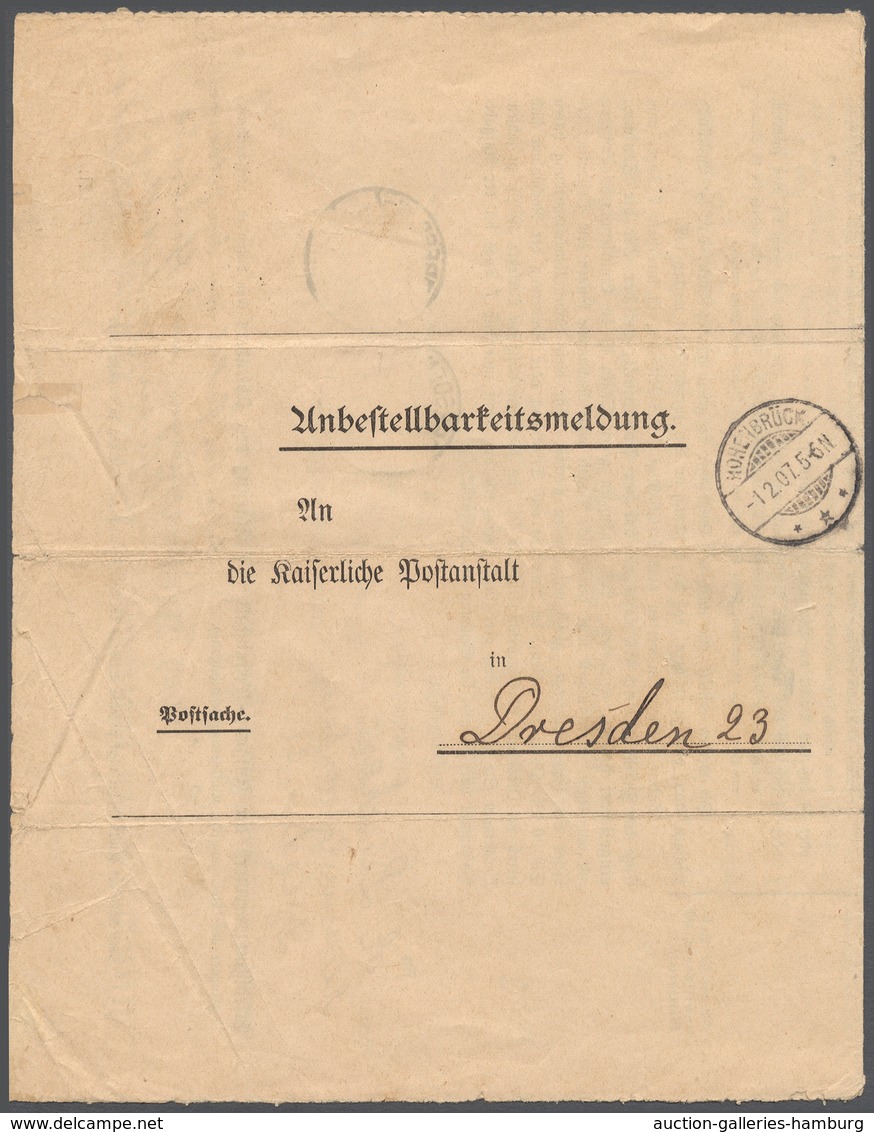 Deutsches Reich - Besonderheiten: 1907, Unbestellbarkeitsmeldung Von Hohenbrück Nach Dresden, Dort F - Autres & Non Classés