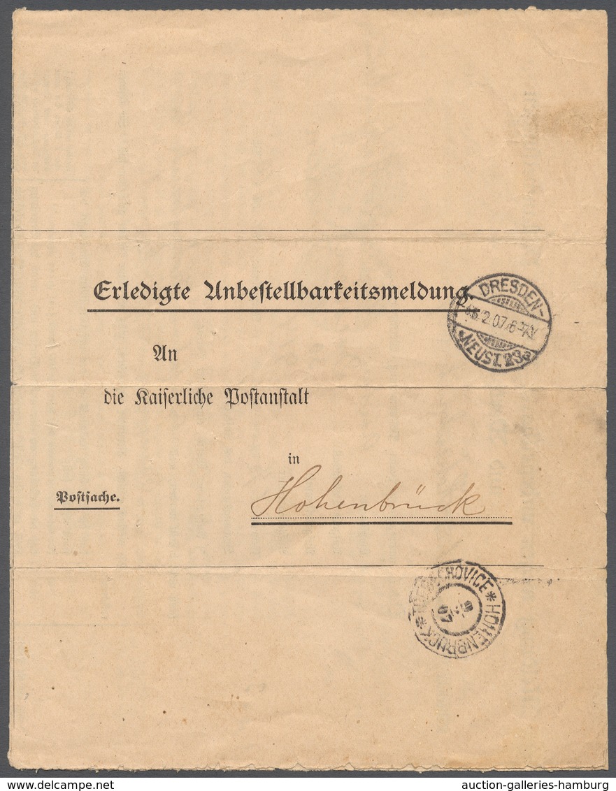 Deutsches Reich - Besonderheiten: 1907, Unbestellbarkeitsmeldung Von Hohenbrück Nach Dresden, Dort F - Andere & Zonder Classificatie