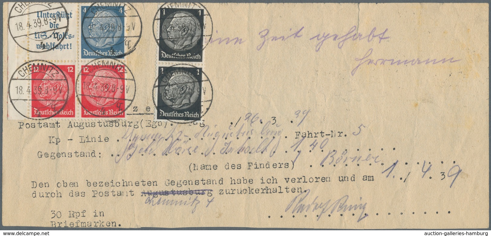 Deutsches Reich - Besonderheiten: 1939, MiF-Hindenburg Auf Formular Für Empfangsbestätigung Eines Fu - Otros & Sin Clasificación