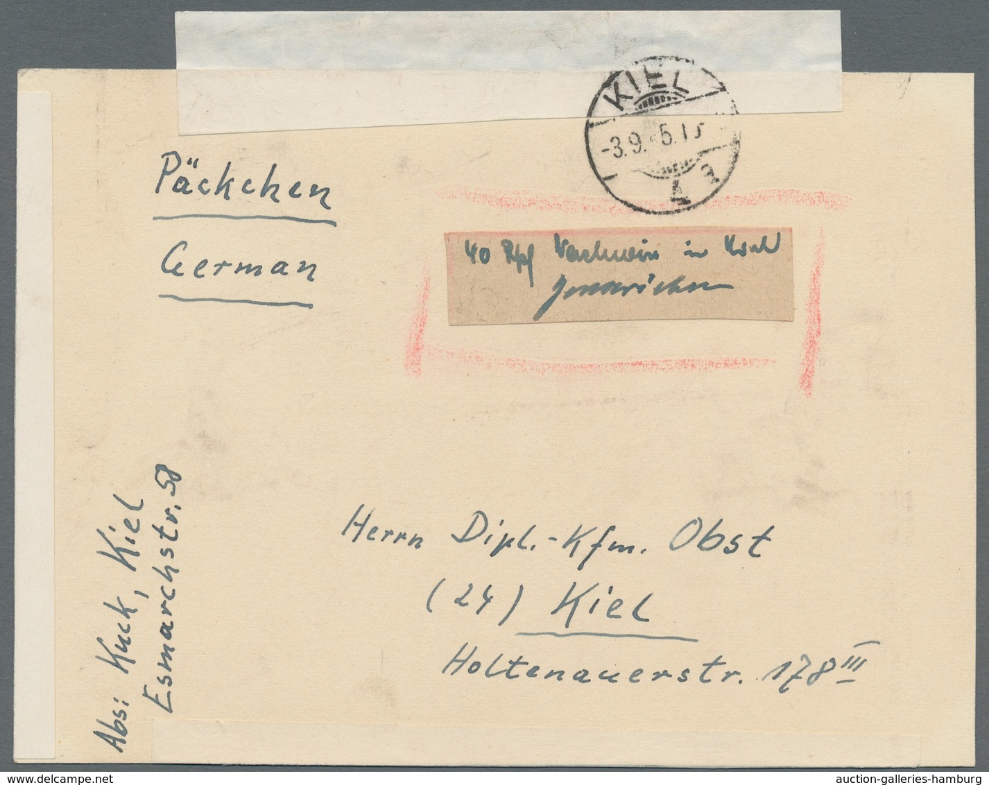 Heimat: Schleswig-Holstein: KIEL;1945, Partie Von 3 Durch Mangel An 40 Pfennig-Werten Barfrankierten - Other & Unclassified