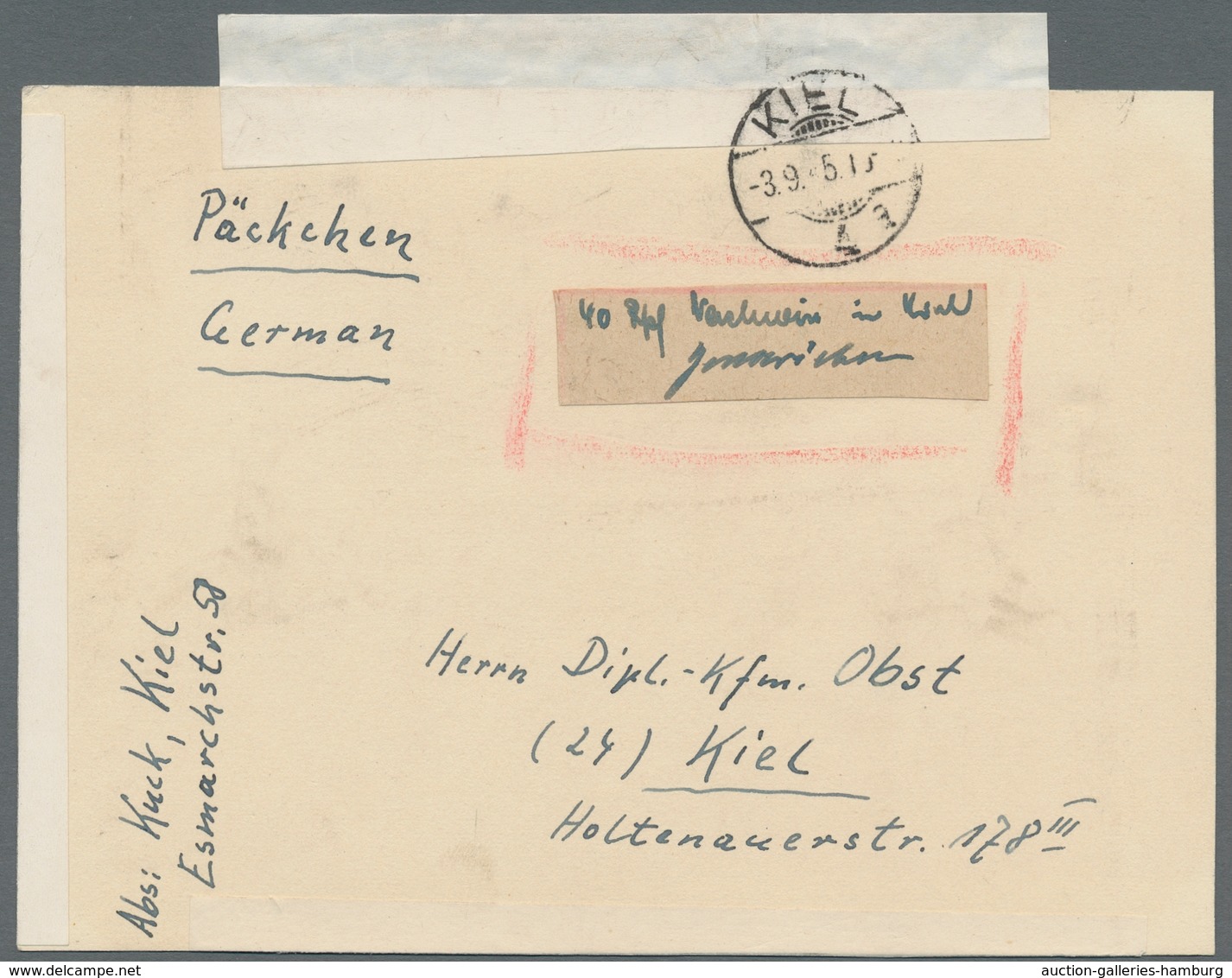 Heimat: Schleswig-Holstein: KIEL;1945, Partie Von 3 Durch Mangel An 40 Pfennig-Werten Barfrankierten - Autres & Non Classés