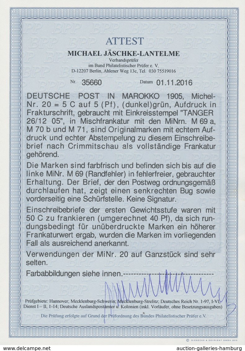 Deutsche Post In Marokko: 1905, 5 C Auf 5 (Pf) Germania Aufdruck In Frakturschrift Entwertet Mit K1 - Deutsche Post In Marokko