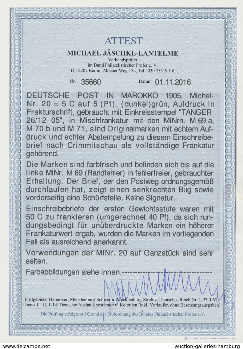 Deutsche Post In Marokko: 1905, 5 C Auf 5 (Pf) Germania Aufdruck In Frakturschrift Entwertet Mit K1 - Marokko (kantoren)