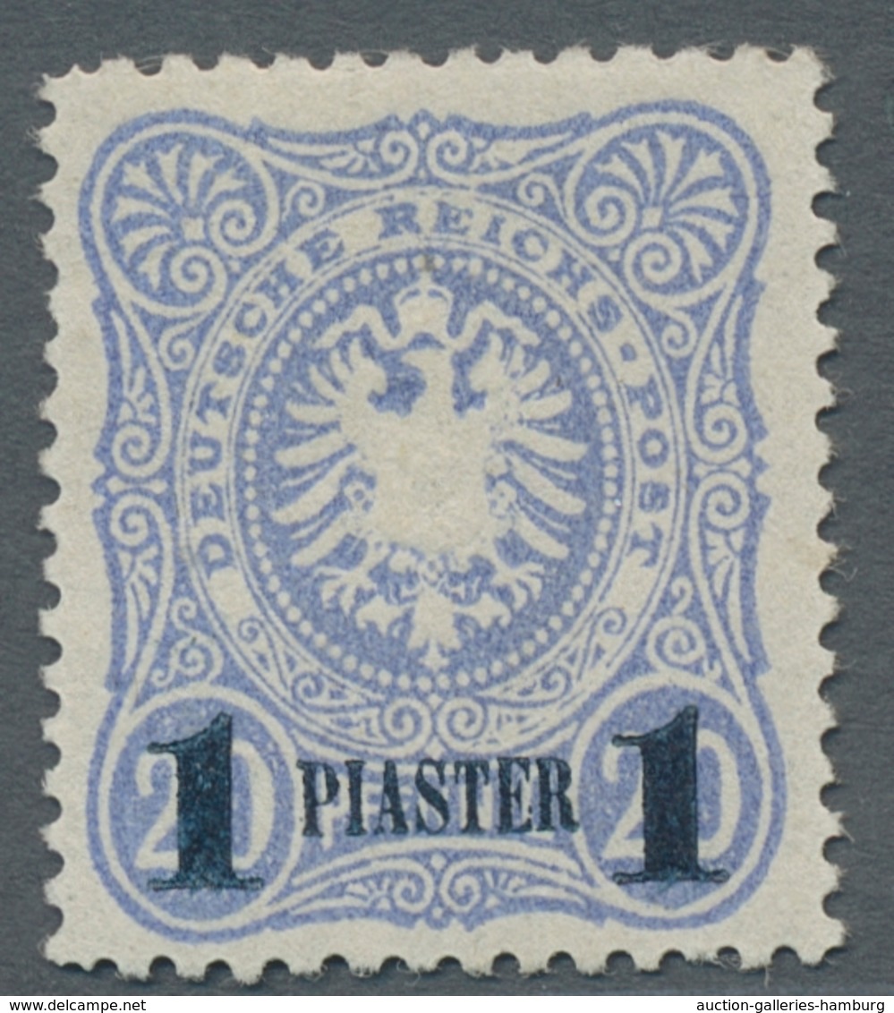 Deutsche Post In Der Türkei: 1884, Pfennig-Ausgabe 20 Pfg. Neudruck Type II Mit Blauem Aufdruck 1 Pi - Turquia (oficinas)