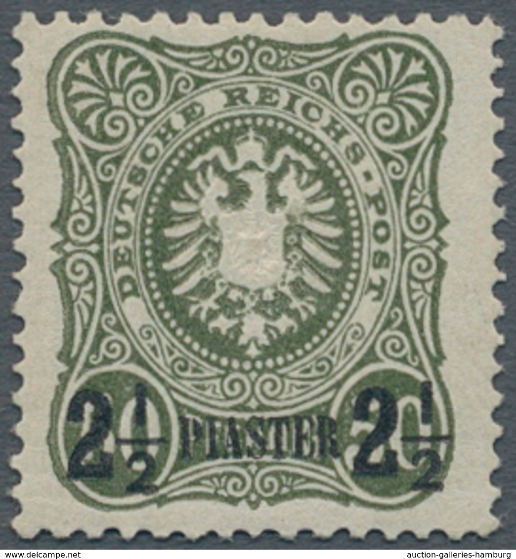 Deutsche Post In Der Türkei: 1884, 2 1/2 Pia Auf 50 Pf Dkl'oliv, Breites Format Mit Echtem Aufdruck - Turquia (oficinas)