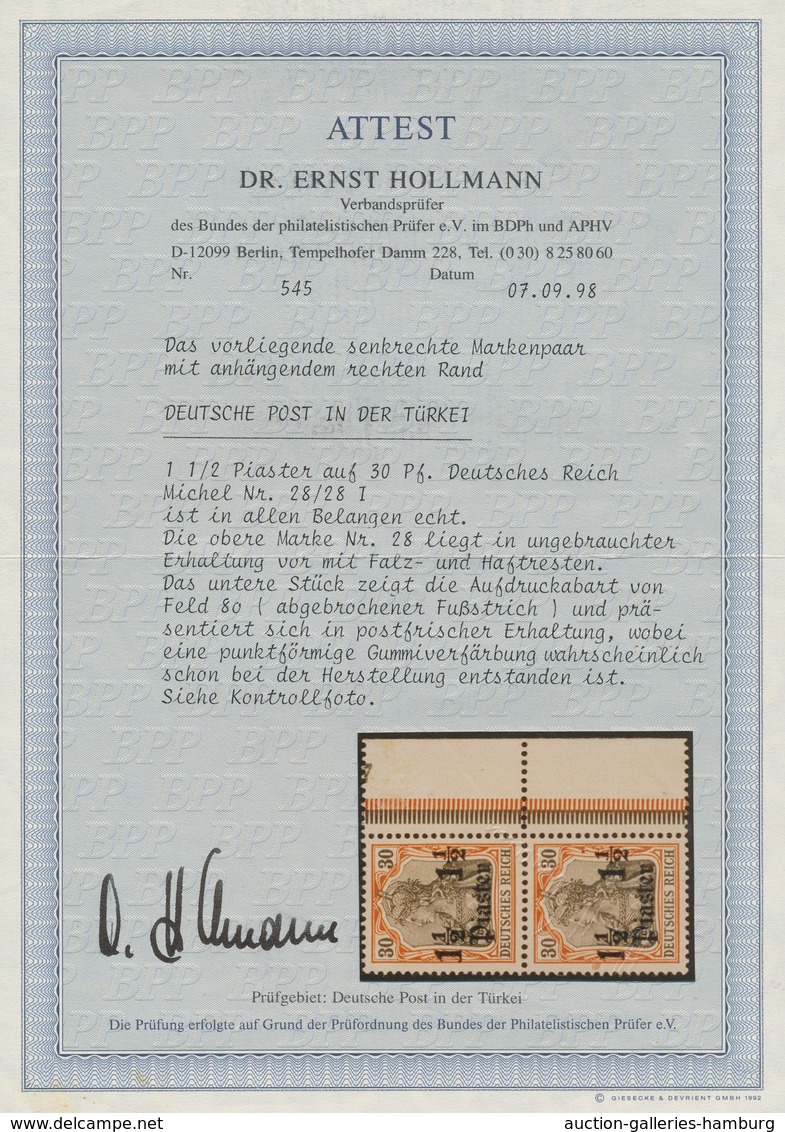 Deutsche Post In Der Türkei: 1905, 1 1/2 Pia. Auf 30 Pf Mit Aufdruck-ABART "Fußstrich Der Linken 1 A - Turquia (oficinas)